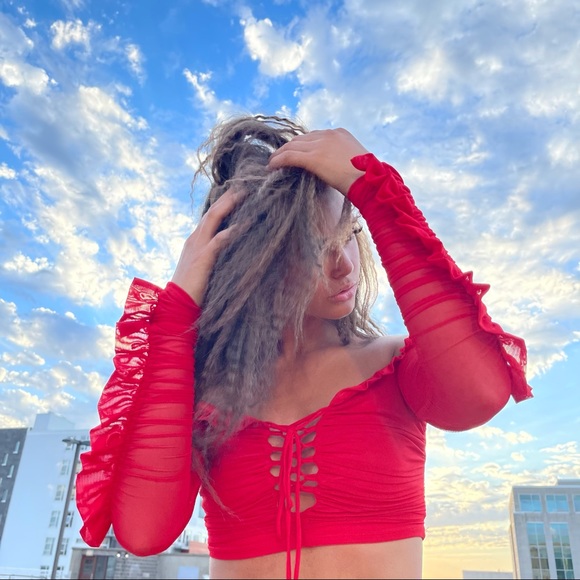 Bright Red Top and Skirt. Size small - Picture 2 of 4